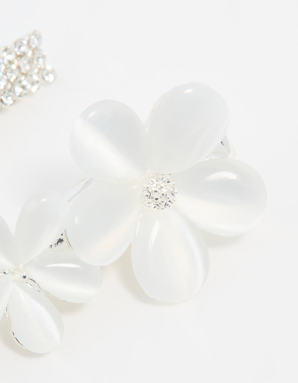 Silver Diamante Pave Double Flower Hair Clips 2-Pack