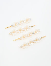 Gold Pearl Diamante Flower Hair Clips 3-Pack - link has visual effect only
