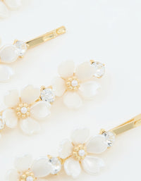 Gold Pearl Diamante Flower Hair Clips 3-Pack - link has visual effect only