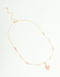 Gold Pink Diamante Heart Rondell Necklace - link has visual effect only