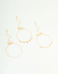 Gold Disc Pearl & Heart Bracelets 3-Pack - link has visual effect only