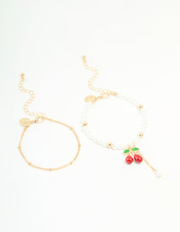 Gold Pearl Cherry & Ball Chain Bracelets 2-Pack - link has visual effect only