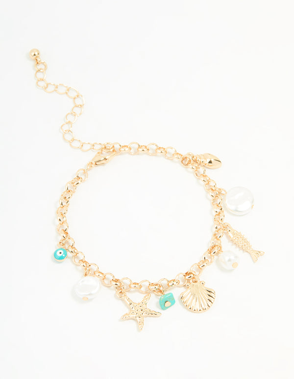 Gold Ocean Charm Bracelet