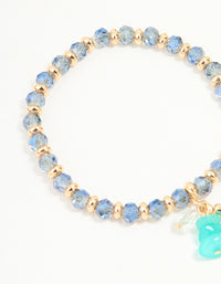 Gold Blue Beaded Feather Stretch Bracelet - link has visual effect only