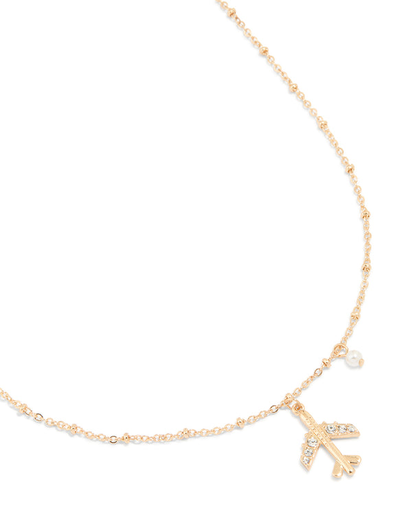 Gold Diamante Dainty Airplane Necklace