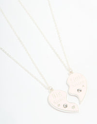 Kids Silver Beaded Sisters Heart Necklaces 2-Pack - link has visual effect only