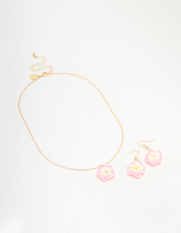 Kids Frangipani Flower Necklace & Earrings Pack