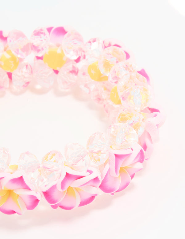 Kids Beaded Frangipani Flower Stretch Bracelet
