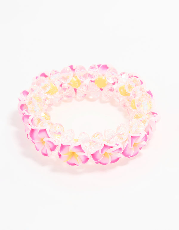Kids Beaded Frangipani Flower Stretch Bracelet