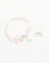 Kids Silver Beaded Rainbow Bracelet & Ring Pack - link has visual effect only