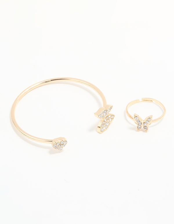 Kids Gold Butterfly Ring & Wrist Cuff Set