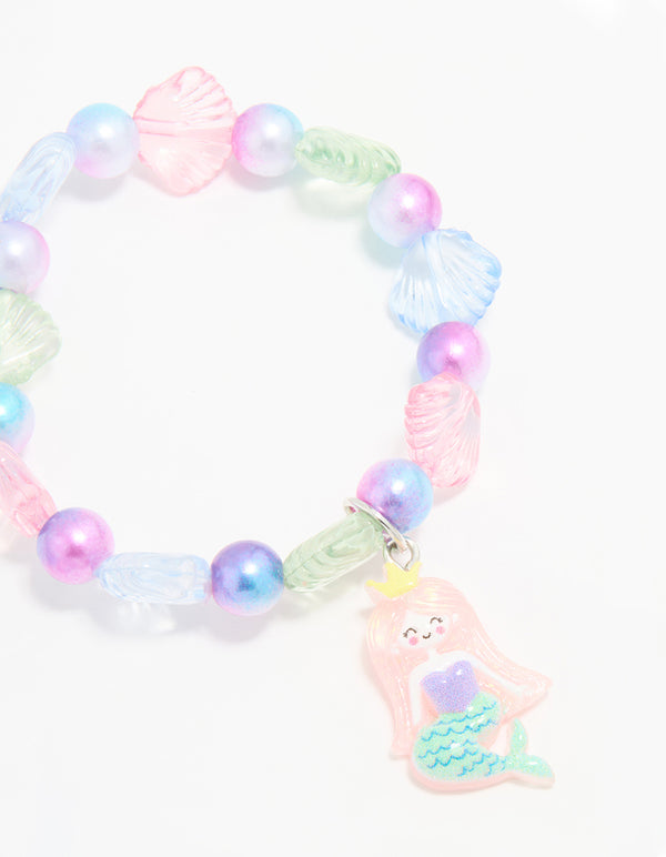 Kids Beaded Mermaid & Shell Stretch Bracelets 2-Pack