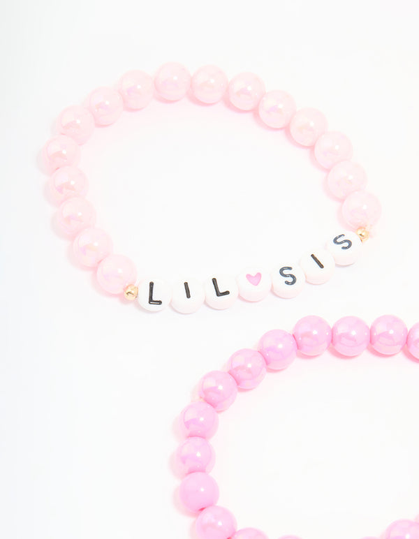 Kids Pink Beaded Little Sis Big Sis Bracelets 4-Pack