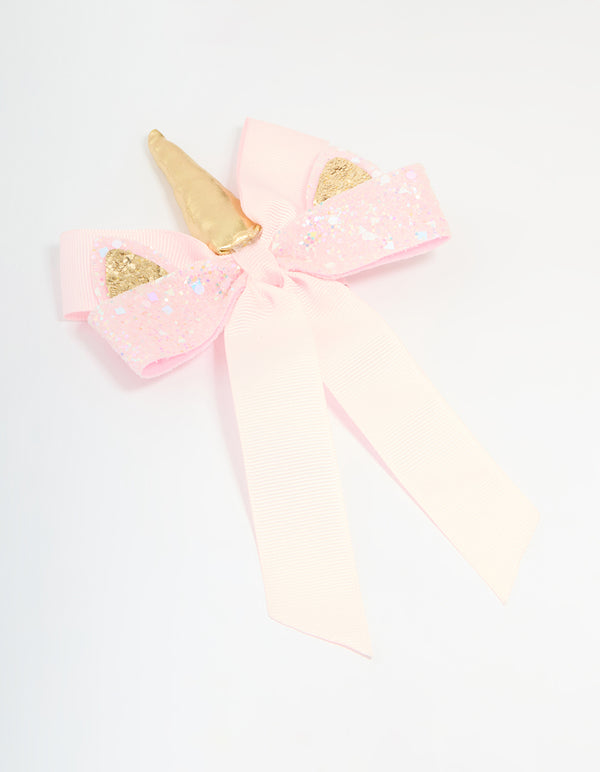 Kids Pink Sequin Unicorn Hair Bow Clip