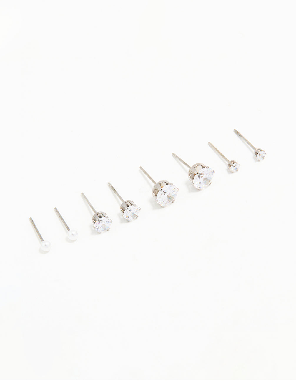 Waterproof Stainless Steel Cubic Zirconia & Pearl Stud Earrings 4-Pack