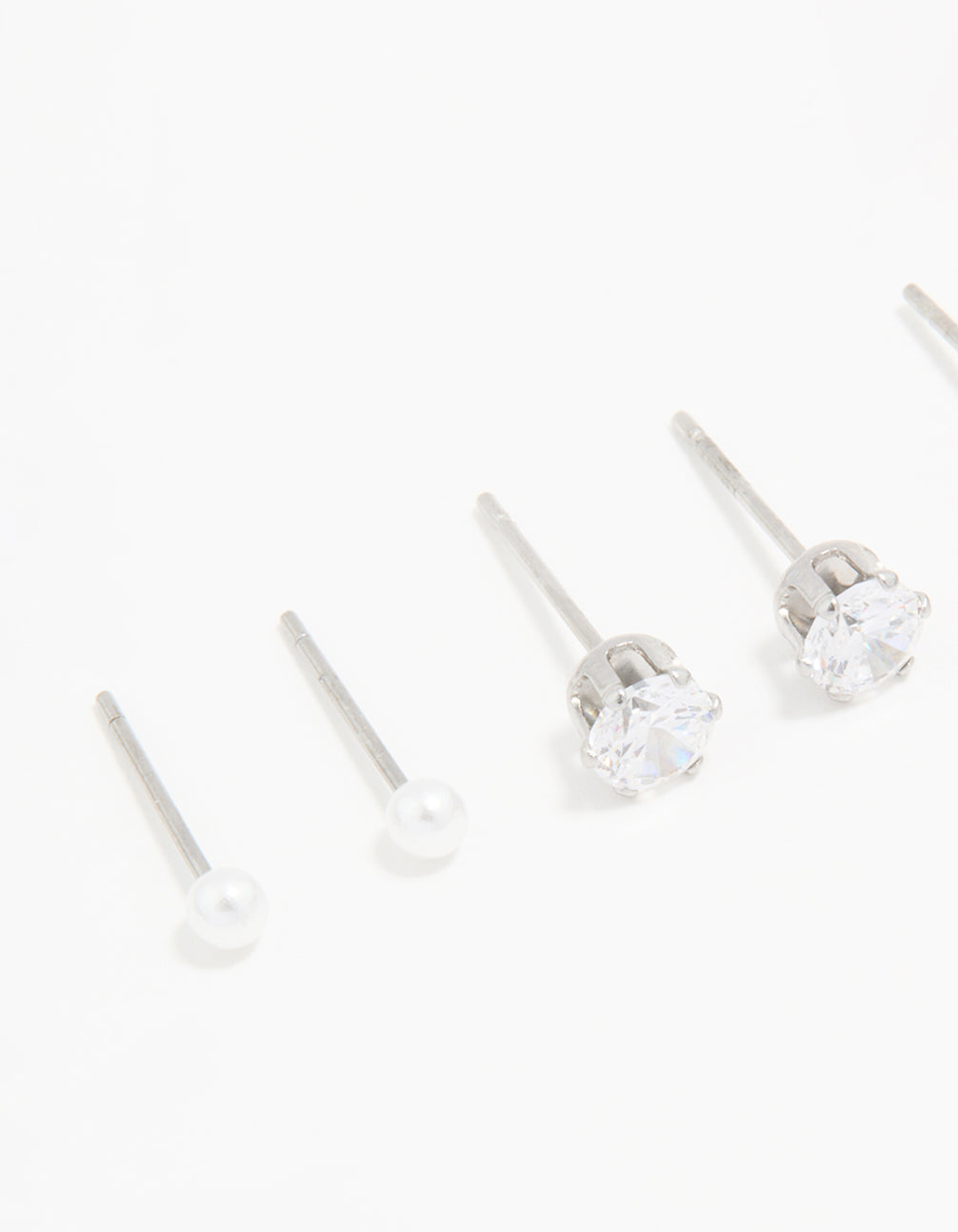 Waterproof Stainless Steel Cubic Zirconia & Pearl Stud Earrings 4-Pack