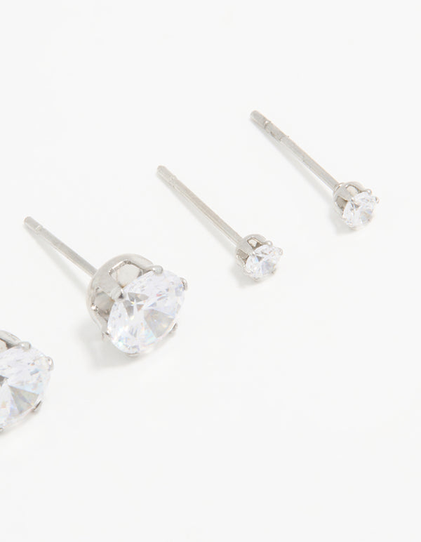 Waterproof Stainless Steel Cubic Zirconia & Pearl Stud Earrings 4-Pack