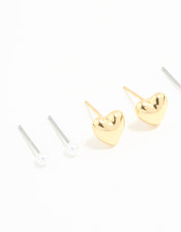 Waterproof Gold Plated Stainless Steel Cubic Zirconia & Heart Stud Earrings 4-Pack - link has visual effect only