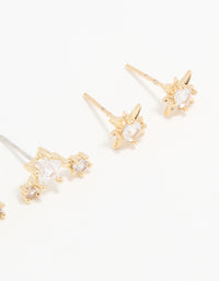 Waterproof Gold Plated Stainless Steel Celestial Stacker Earrings 3-Pack - link has visual effect only
