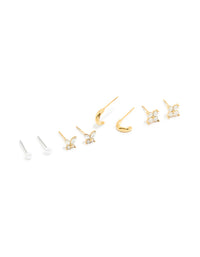 Waterproof Gold Plated Stainless Steel Cubic Zirconia Butterfly & Stud Earrings 4-Pack - link has visual effect only