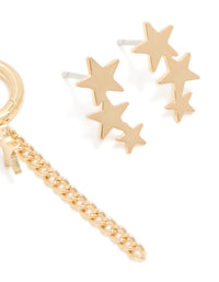 Waterproof Gold Plated Stainless Steel Cubic Zirconia Celestial Stacker Earrings 3-Pack - link has visual effect only