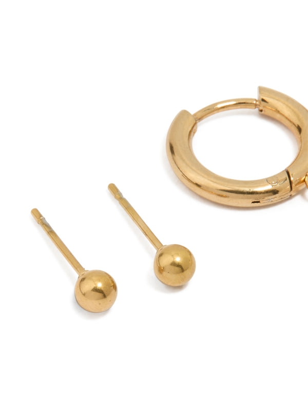 Waterproof Gold Plated Stainless Steel Freshwater Pearl Huggie & Stud Earrings 3-Pack