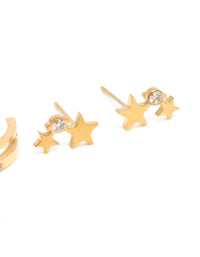 Waterproof Gold Plated Stainless Steel Cubic Zirconia Celestial Stud Earrings 3-Pack - link has visual effect only