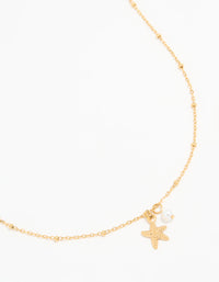 Waterproof Gold Plated Stainless Steel Pearl & Starfish Dainty Necklace - link has visual effect only