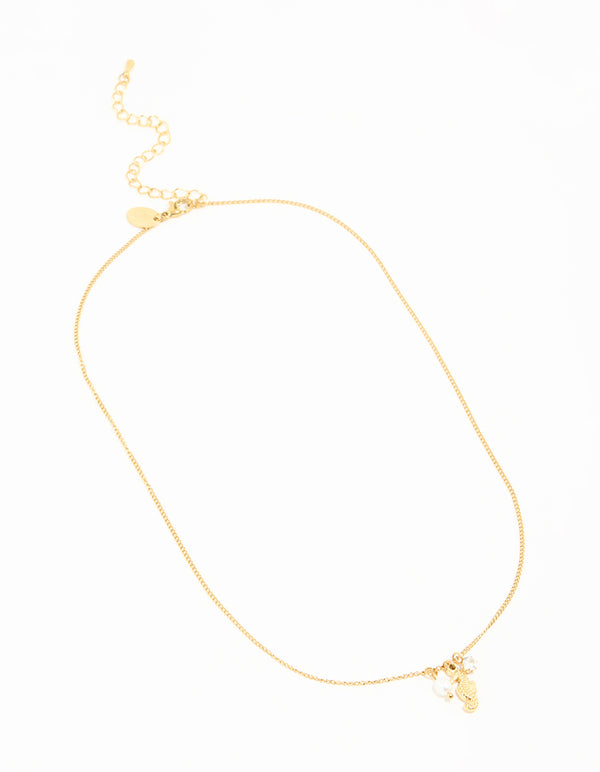 Waterproof Gold Plated Stainless Steel Freshwater Pearl Seahorse Necklace