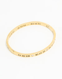 Waterproof Gold Plated Stainless Steel Diamante Roman Numeral Hinge Bangle - link has visual effect only