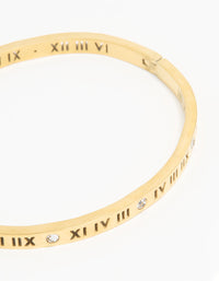 Waterproof Gold Plated Stainless Steel Diamante Roman Numeral Hinge Bangle - link has visual effect only