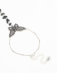 Antique Silver Black Stone & Butterfly Hand Chain - link has visual effect only