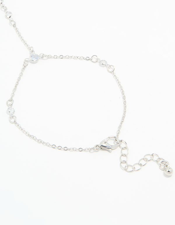 Silver Cubic Zirconia Bezel Hand Chain