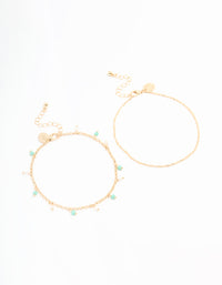 Gold Beaded & Chain Anklets 2-Pack - link has visual effect only