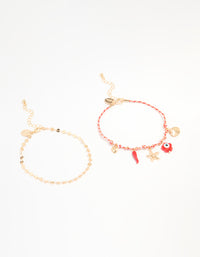 Gold Red Rope Starfish & Disc Anklets 2-Pack - link has visual effect only