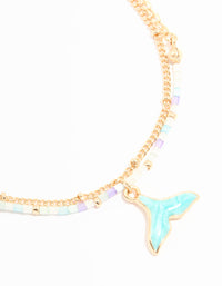 Gold Beaded Whale Tail & Fine Chain Layered Anklet - link has visual effect only