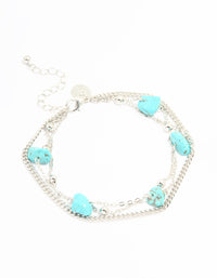 Silver Turquoise Stone & Chain Layered Anklet - link has visual effect only