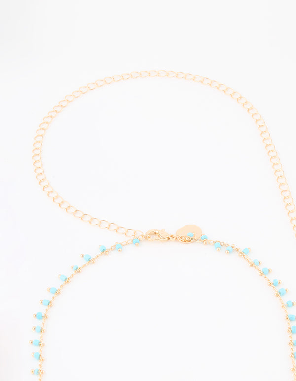 Gold Blue Beaded Waist Chain