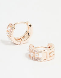 Rose Gold Plated Cubic Zirconia Pearl Hoop Earrings - link has visual effect only