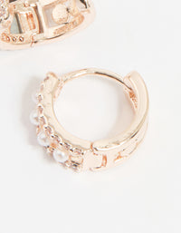Rose Gold Plated Cubic Zirconia Pearl Hoop Earrings - link has visual effect only
