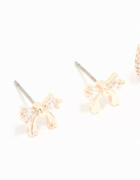 Rose Gold Plated Cubic Zirconia Bow & Huggie Earrings 2-Pack - link has visual effect only