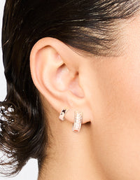 Rose Gold Plated Cubic Zirconia Plain & Baguette Hoop Earrings 2-Pack - link has visual effect only