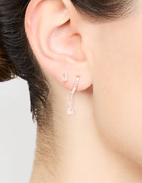 Rose Gold Plated Cubic Zirconia Stud & Huggie Drop Earrings Pack - link has visual effect only