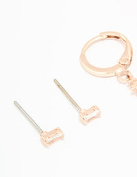 Rose Gold Plated Cubic Zirconia Stud & Huggie Drop Earrings Pack - link has visual effect only
