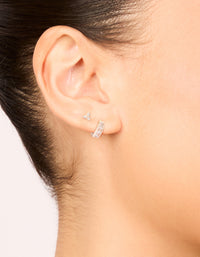 Rose Gold Plated Cubic Zirconia Trio Stud & Huggie Earrings 2-Pack - link has visual effect only