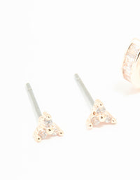 Rose Gold Plated Cubic Zirconia Trio Stud & Huggie Earrings 2-Pack - link has visual effect only