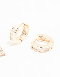Rose Gold Plated Cubic Zirconia Trio Stud & Huggie Earrings 2-Pack - link has visual effect only