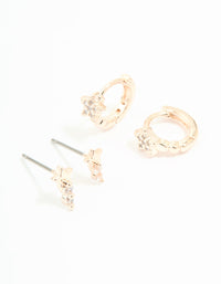Rose Gold Plated Cubic Zirconia Star Stud & Huggie Earrings 2-Pack - link has visual effect only
