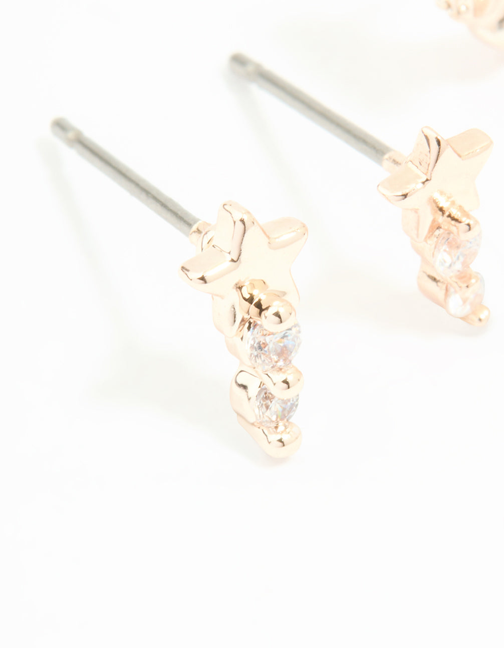 Rose Gold Plated Cubic Zirconia Star Stud & Huggie Earrings 2-Pack