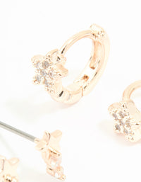 Rose Gold Plated Cubic Zirconia Star Stud & Huggie Earrings 2-Pack - link has visual effect only